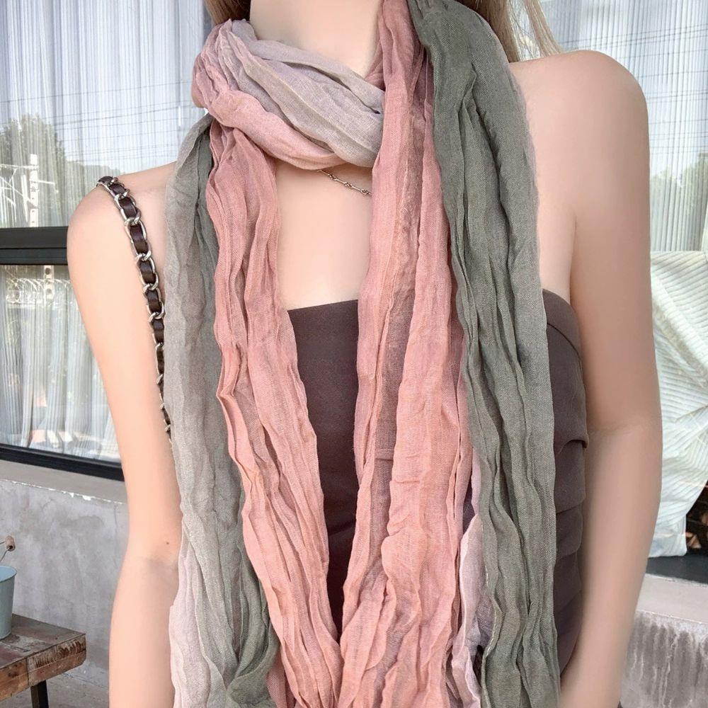 180x90cm Gradient Cotton Hemp Scarf Coffee Vintage Cotton Linen Wrinkle Scarf Women Long Soft Long Hijab Scarf DIY Fold Shawl