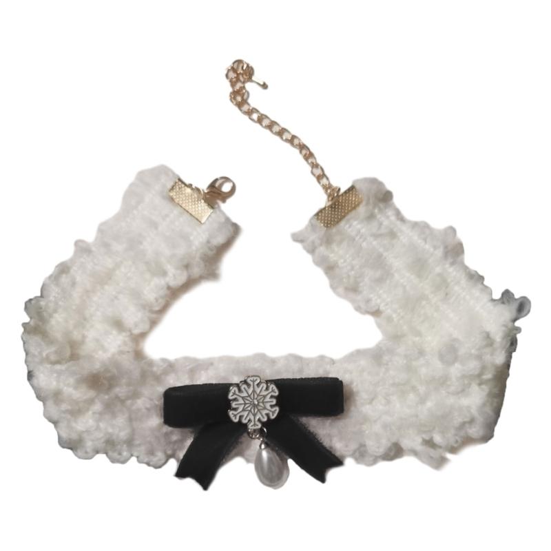 

Fashionable Bowknot Pendant Necklace Handmade Snowflake Pearl Neckchain Clavicle Chain for Women Girls Christmas Choker 1