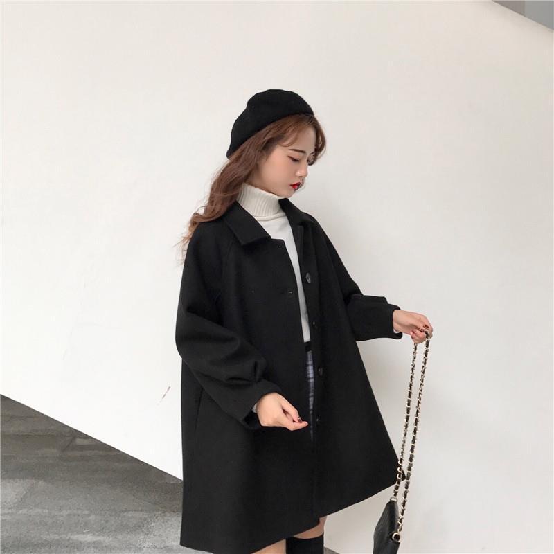 

Women s Mid-Length Korean-Style Loose Versatile Woolen Shirt Coat Autumn Winter Student Version 2XL