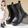 Spring Autumn Kids Shoes Boots for Girl New School Thick Bottom Ankle Boots Fashion Round-toe Children Black Boots Side Zipper