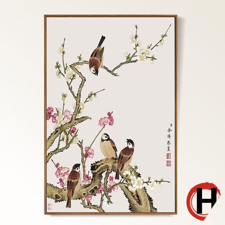

HD Тварина Птах Картина на полотні Весна Цвітіння персика Квітка Картина Китайський стиль Друк плакатів Вітальня Домашня стіна 30X40cm Unframed
