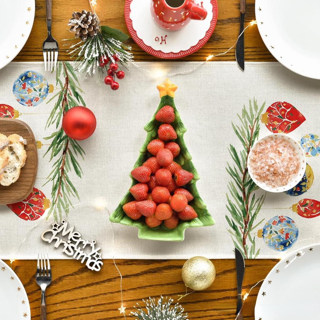 Christmas Nutcrackers Xmas Balls Linen Table Runner Holiday Party Decor Winter Kitchen Dining Table Runner Christmas Decorations