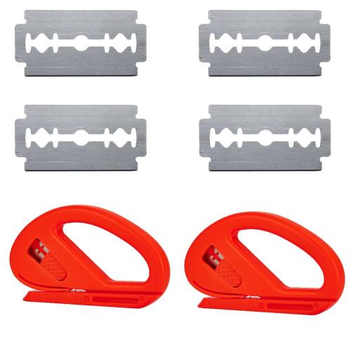 Cutter with 2 Orange Film Cutters and 4 Metal Blades for Cutting Wallpaper, Film, Paper, and Cardboard. Safe and Efficient Wrap Cutter with No Delay.