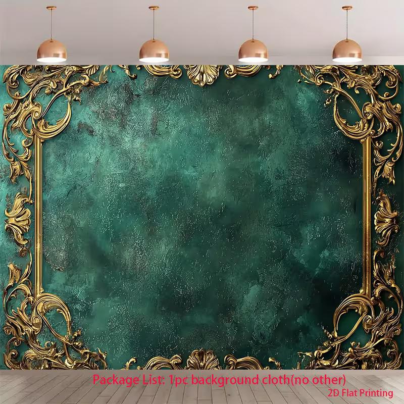 2D Luxury European Ornate Golden Scroll Backdrop Studio Portrait Decor Background Cloth