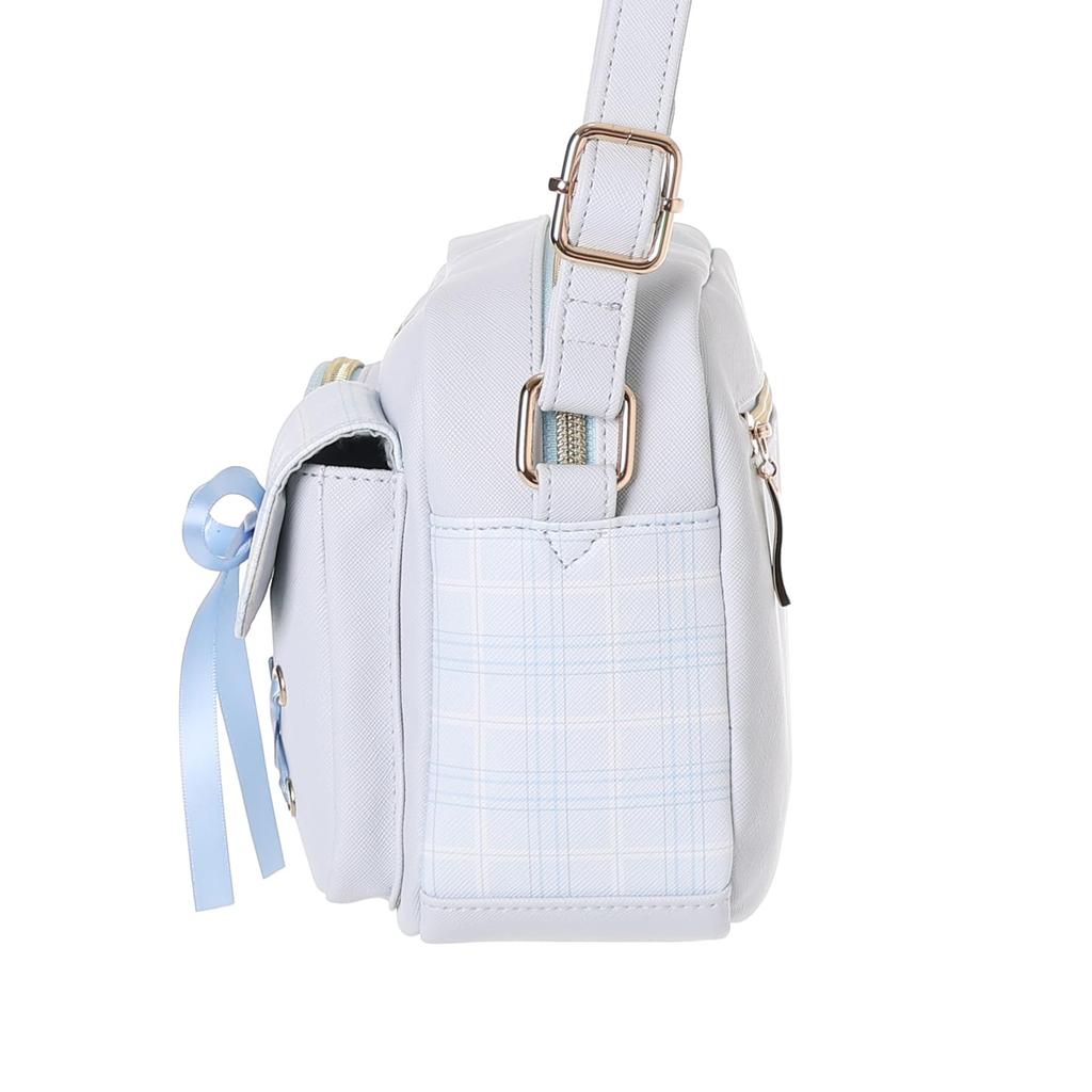 Sanrio Characters Checkered Shoulder Bag with Plush 16 x 22 x Synthetic Leather Toy, 7.5cm, (Cinnamoroll)