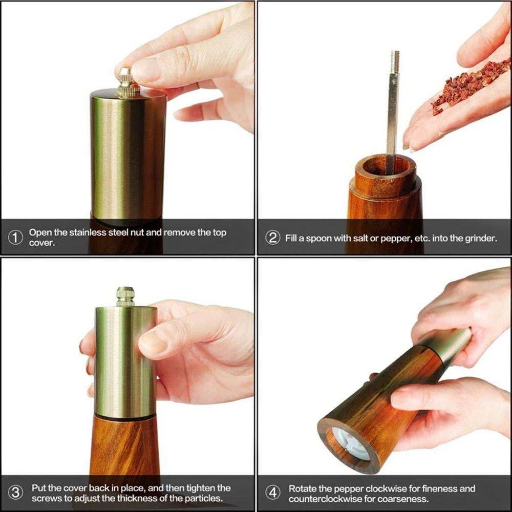1/2pcs Stainless Steel/wood Pepper Mill Grinder Gold Hand Grinder Fillable Seasoning Pot Kitchen