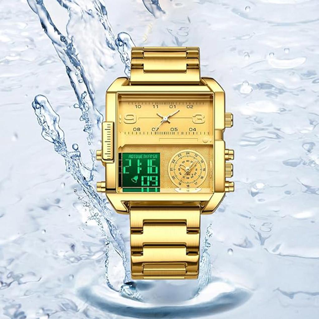 BINBOND Fashion Square Big Dial Wristwatch Three Display Quartz Watch for Men Multifunctional Sports Clock Male Wristwatch