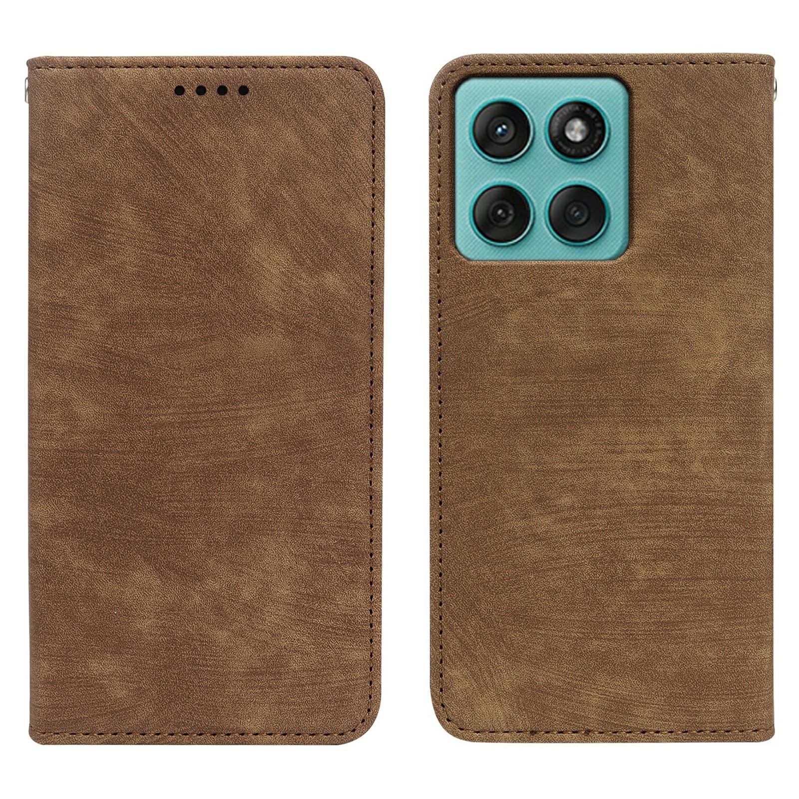 

Чехол для Motorola Edge 60 Fusion 5G/Edge 60 5G. Прочный магнитный кожаный кошелек-чехол для телефона с полосатой текстурой Brown