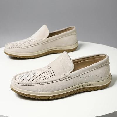 Mode Été Nouvelles Chaussures Homme Cuir Véritable Mocassins Couleur Claire Homme Respirant Ajouré Ballerines Homme Décontracté Slip-on Chaussures de Conduite Homme