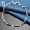 925 Sterling Silber Fünf solide Liebesherz Schlangenkette Armband Schmuck