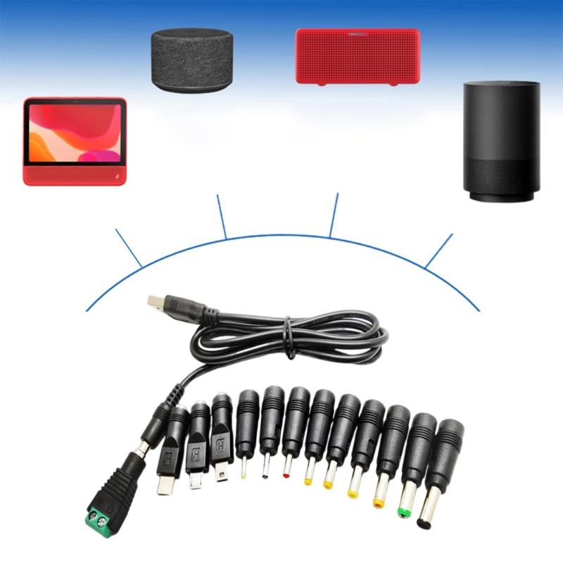 1.5M USB to 5.5x2.1mm Power Charger with 13 Connectors Set for Monitoring Cameras Printer Router LED Light Speaker