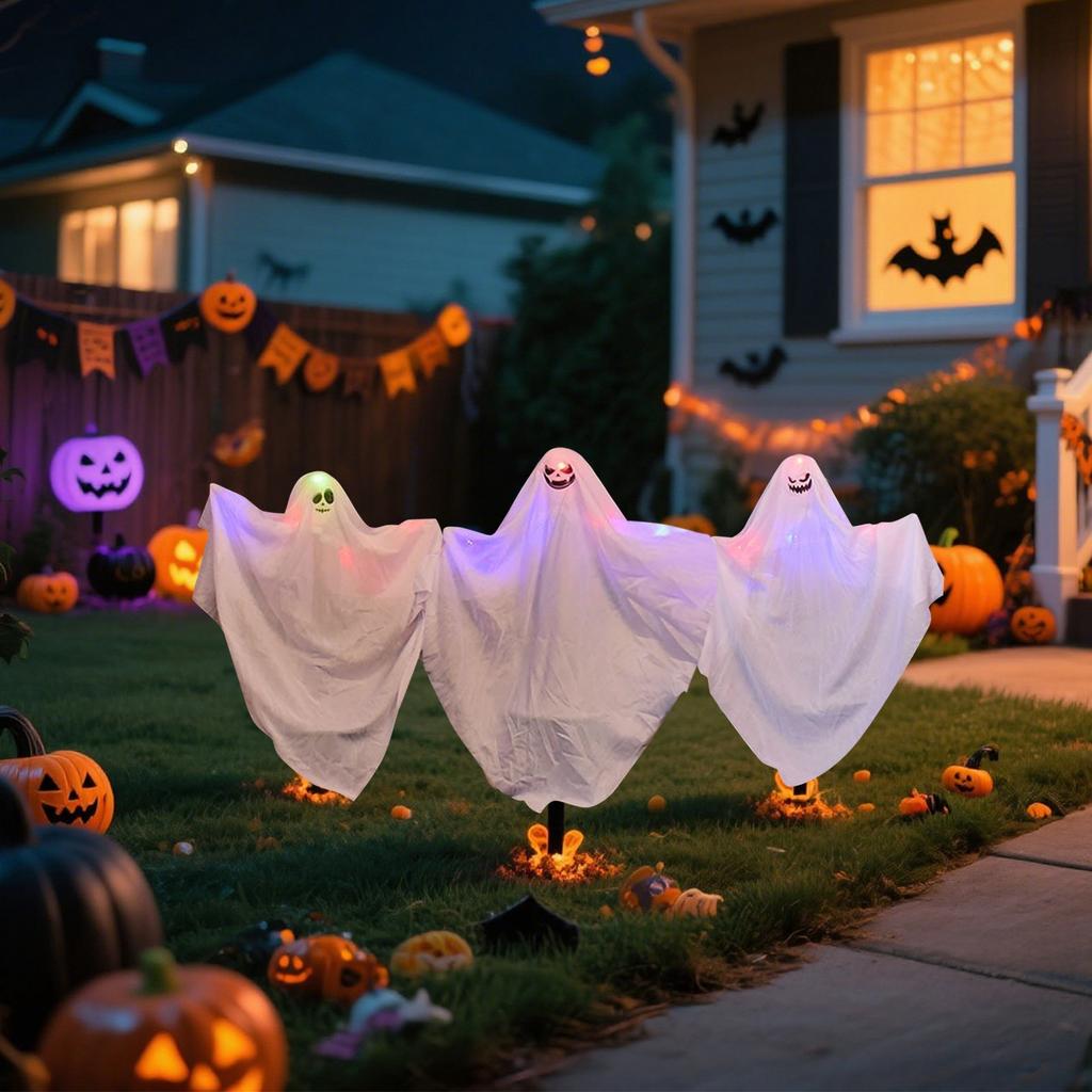 Halloween Decorative Props LED Light-up 3-piece Set, Outdoor Party Grass Ground Insert .