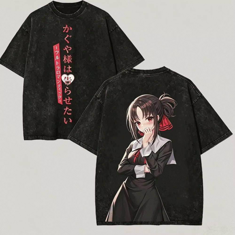 Kaguya‑sama: Love Is War Anime Vintage Washed Y2K Aesthetic Unisex Loose Short‑Sleeve Summer Pure Retro Streetwear Hot‑Sell
