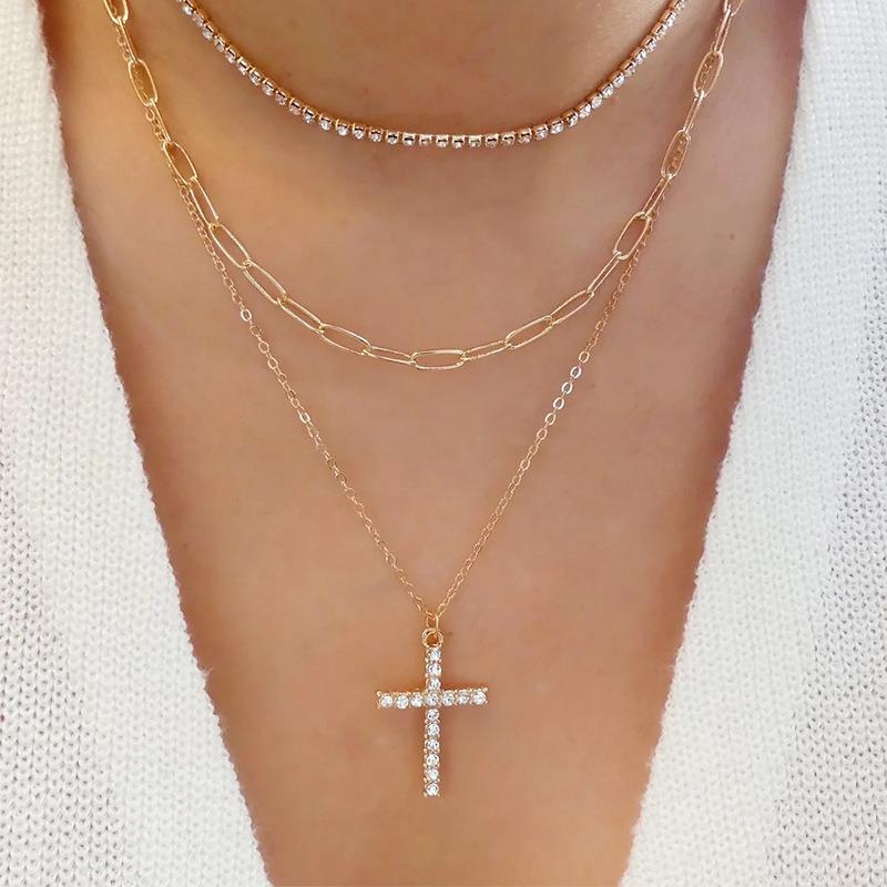 Diamond Cross Necklace Personalized Alloy Pendant Light Luxury Niche Versatile Jewelry Women's Necklace