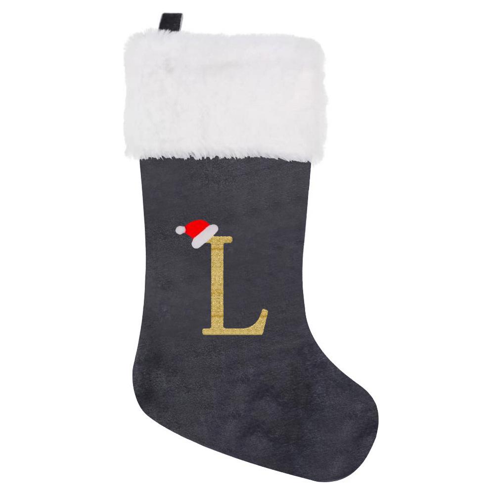 2026 Christmas Decorations: Grey Velvet Embroidery Letter Stocking Gift Bag