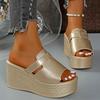Women's Gold Platform Wedge Sandals Summer 2025 Thick Bottom Non Slip Beach Slippers Woman Fashion Peep Toe High Heel Sandalias