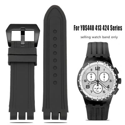 Pro Swatch YOS440 YOS413 YOS424 Silikonový řemínek Pánský Černý gumový řemínek na hodinky Náramkový pásek 23mm Příslušenství k hodinkám nástroje zdarma