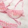 Sexy Lingerie Women Mesh Hollow Out See Through Underwear 3 Piece Set Garters Open Bra Erotic Suit