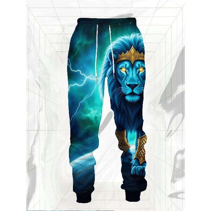 Men's Trendy Street Style Hooded Sweatshirt And Long Pants Set with Starry Lion 3D Print, Casual Sports 2pcs Set, Versatile Fashion Streetwear