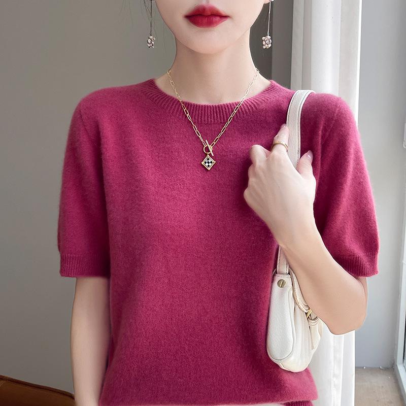 Spring Autumn Women Sweater O-Neck Cashmere Pullover Basic Short Sleeve Clothing Comfort Top Casual Solid