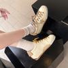 5CM Petite Height-Increasing Korean Color-Block Star White Retro Lace-Up Women's Casual Shoes