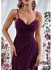 European Spring 2026 Strappy Off-Shoulder Sleeveless Slit Solid Color Elegant Women's Dress