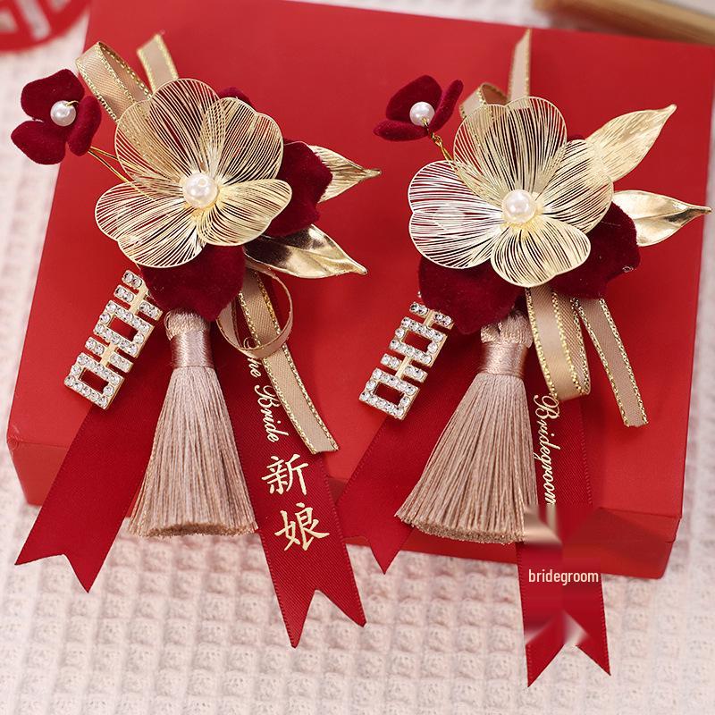 Exquisite Wedding Boutonniere Set: Red Lapel Flowers for Groom, Bride, Family, Best Man, Bridesmaid