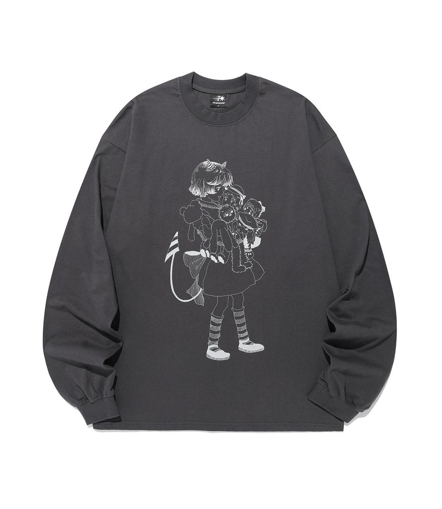 NICEGHOSTCLUB Little Devil Girl Drawing Big Big L/S Tee_Charcoal(Ng2Ffut559A)