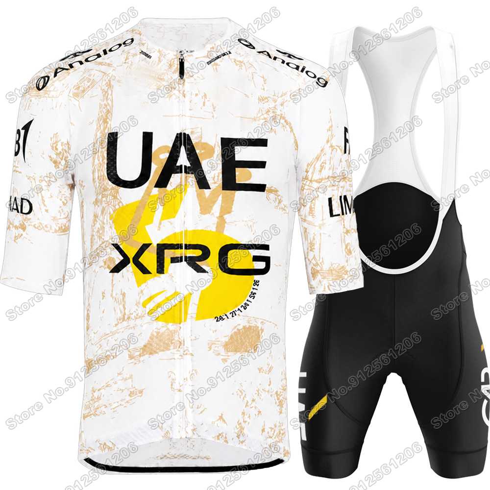 Team Radsporttrikot Set Tadej Pogačar Radsportbekleidung Gelb Grün Rot Gepunktet Weiß Rennrad Trikot Trägerhose