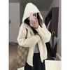 Korean Style Thick Faux Raccoon Lambswool Zipper Hooded Jacket - Women's Versatile Autumn/Winter Sweater Cardigan