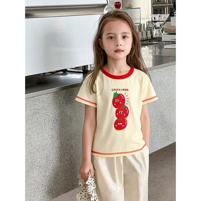 Brand Children's Clothing 2026 Summer New Baby Clothes Kidsren's Half-Sleeved Girls' Pure Cotton Cartoon Printed Short-Sleeved T-Shirt