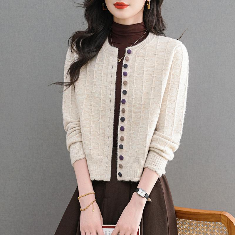 Counter Brand Women's Wool Knit Cardigan Short Jacket - Loose Fit, Autumn/Winter 2025 Style