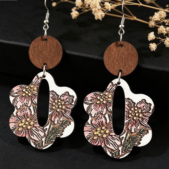 Bohemian Retro Ethnic Geometric Wooden Earrings: European & American Style, Fashionably Unique