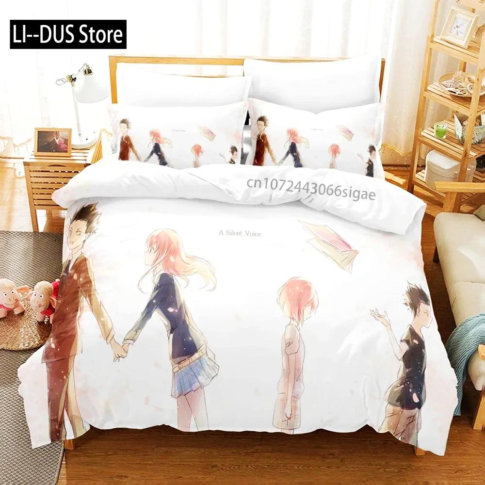 

Comforter A Silent Voice Bedding Set Single Twin Full Queen King Size Bed Set Adult Kid Bedroom S 3D Anime Bed Comforter (quilt)-EU Single(135*200cm)3pcs
