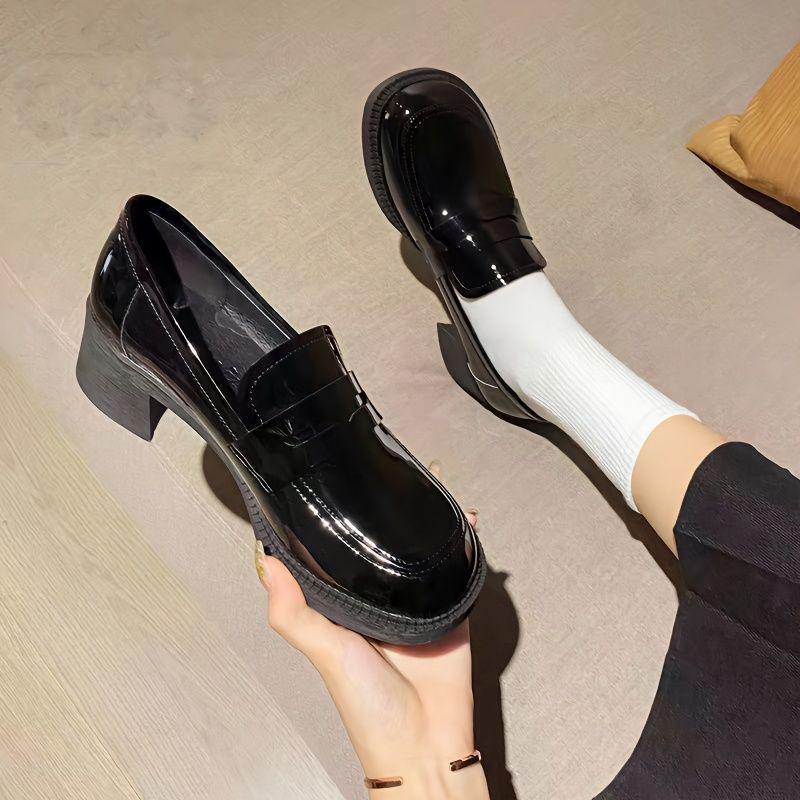Patent Leather High Heel Mary Jane Loafers - Japanese Style