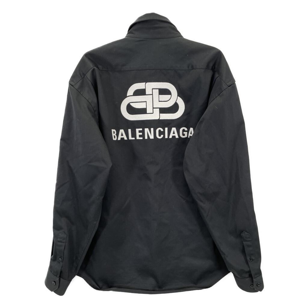BALENCIAGA 2019 603106 Black Logo Double Sleeve Shirt tops 37 blackUsed