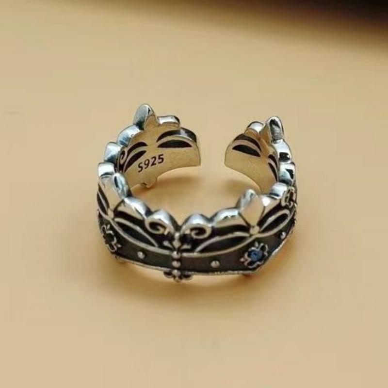 New Crown Ring Women's Silver Style Hip-hop Opening Adjustable Index Finger Ring Niche Trendy Ring
