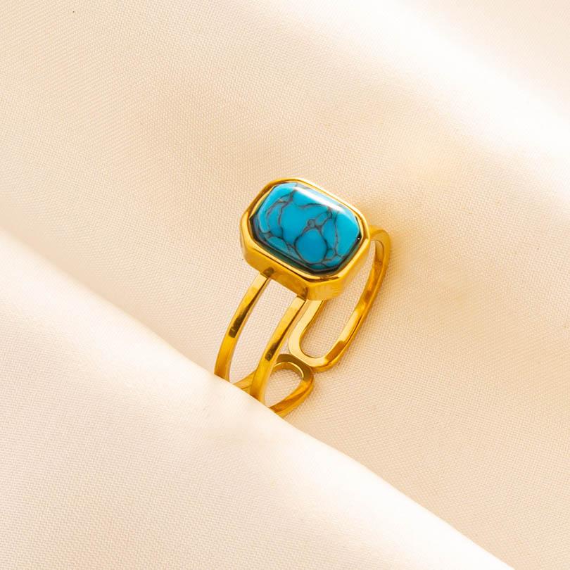 1pcs Blue Stone Ethnic Vintage Open Adjustable Sun Heart Star Stainless Steel Rings For Women Men Accessories Jewelry Bague Gift
