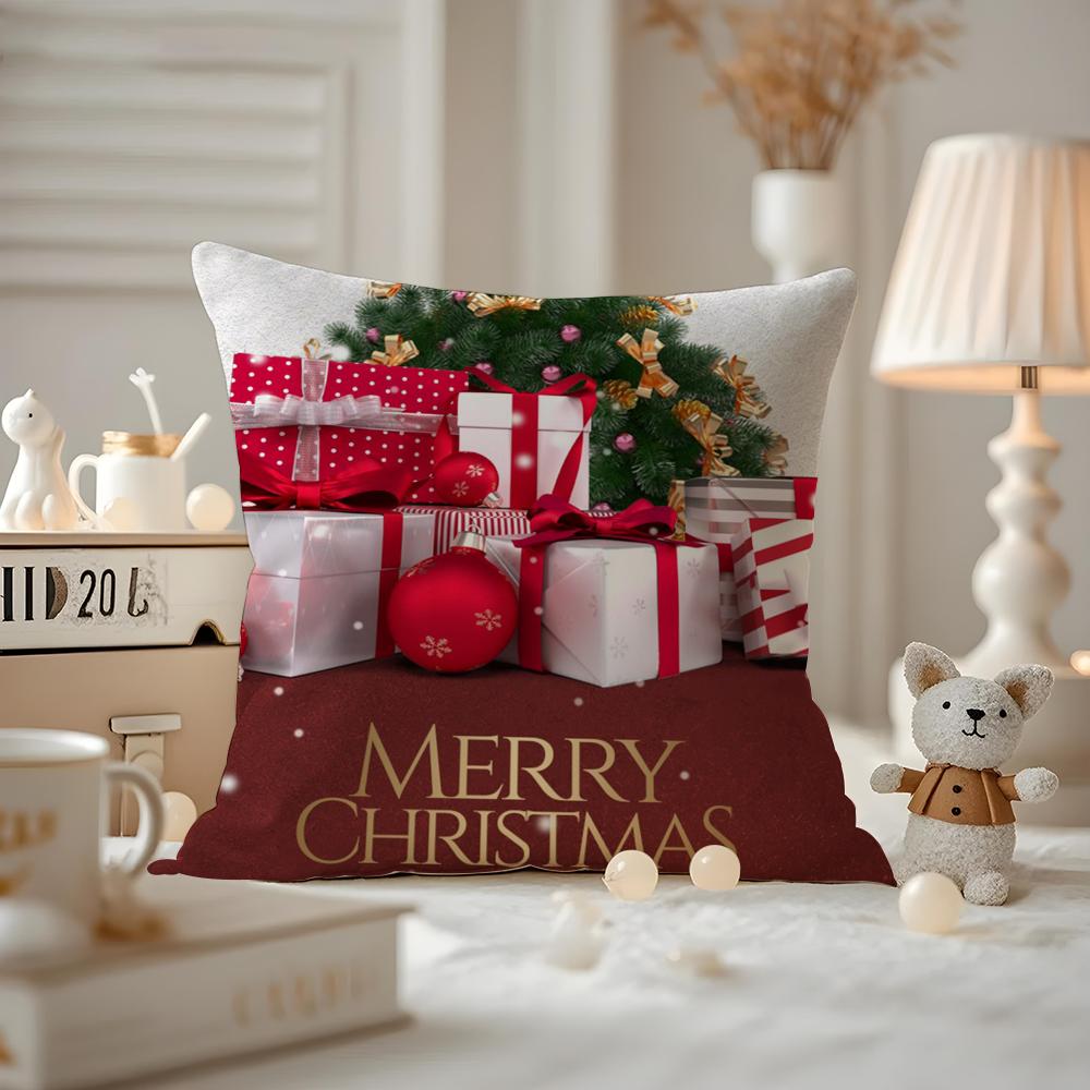 

Merry Christmas Happy Festival Cushion Cover Anti-dustmite Pillowcase Invisible Zipper Silky Short Plush Sofa Cushion Cover 30cmx30cm