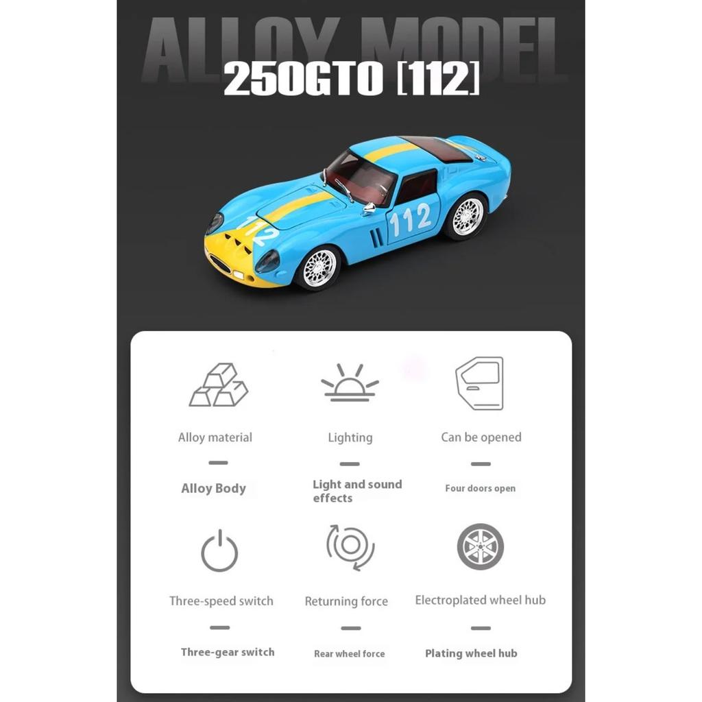 Simulated 1/32 Ferrari Track Version 250-GTO Car Model, Alloy Die-cast, Sound and Light, Children's Toy Car, Birthday Gift