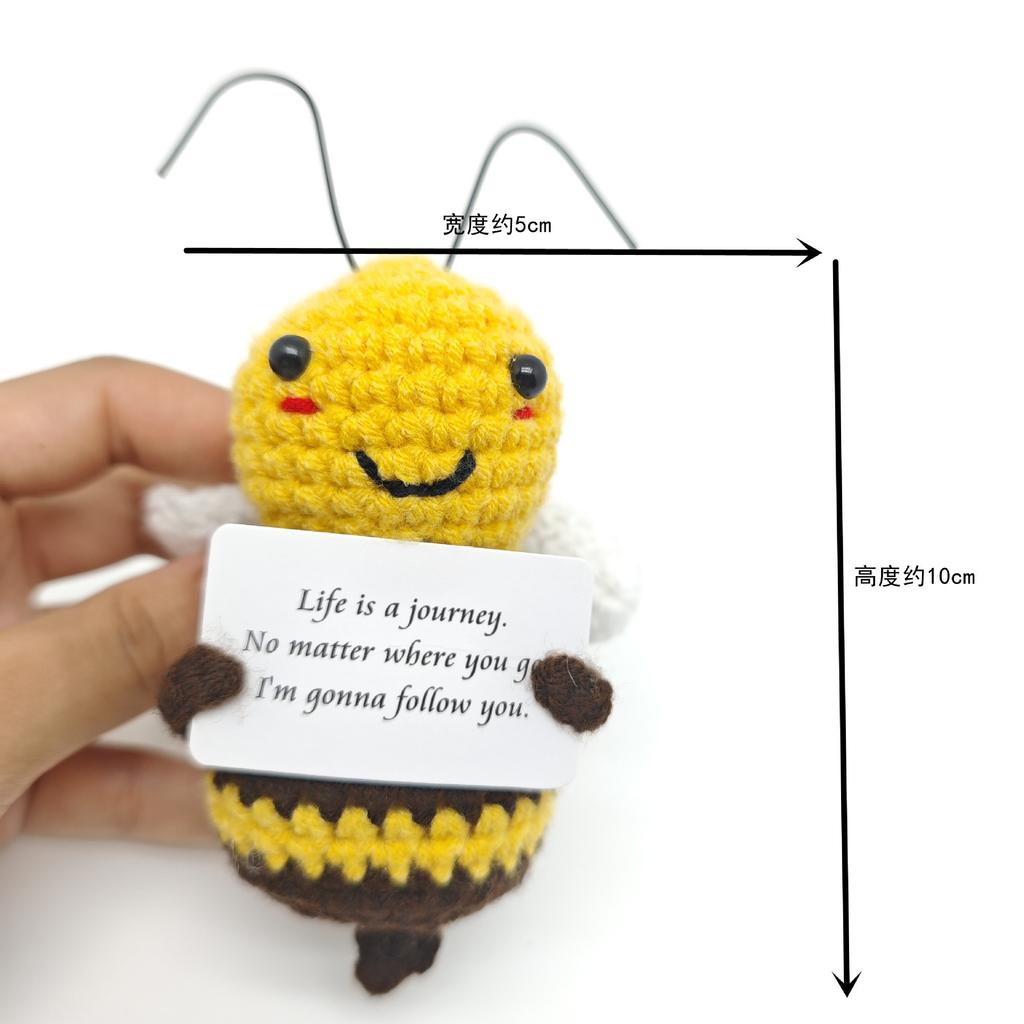 Positive Crochet Bee Doll with Encouraging Card Emotional Support Handmade Knitting Big Butt Bee Animal Room Decoration Ornament