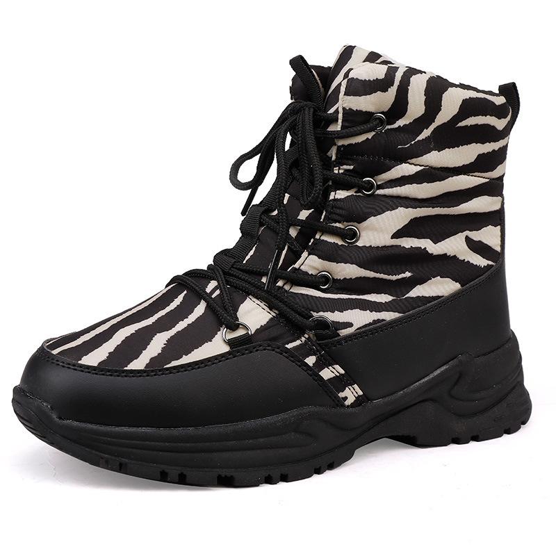 

2025 autumn and winter new platform snow boots women s fashion zebra pattern non-slip warm large size snow boots 42