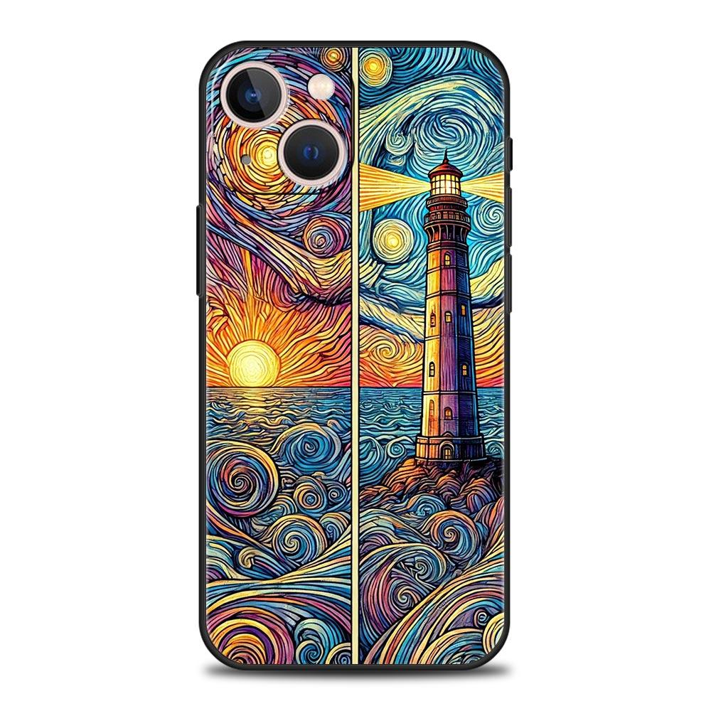 Beautiful Sun Moon Glass Phone Case Cover for iPhone 17 16 15 14 13 12 11 Pro Max 17 Air Plus Shockproof Soft TPU Shell Fundas