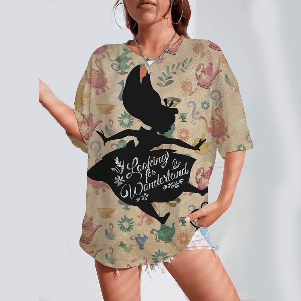 2025 Cartoon Printed Women's T-shirt Disney Princess Printed Summer Short sleeved T-shirt Harajuku Casual Round Neck Top