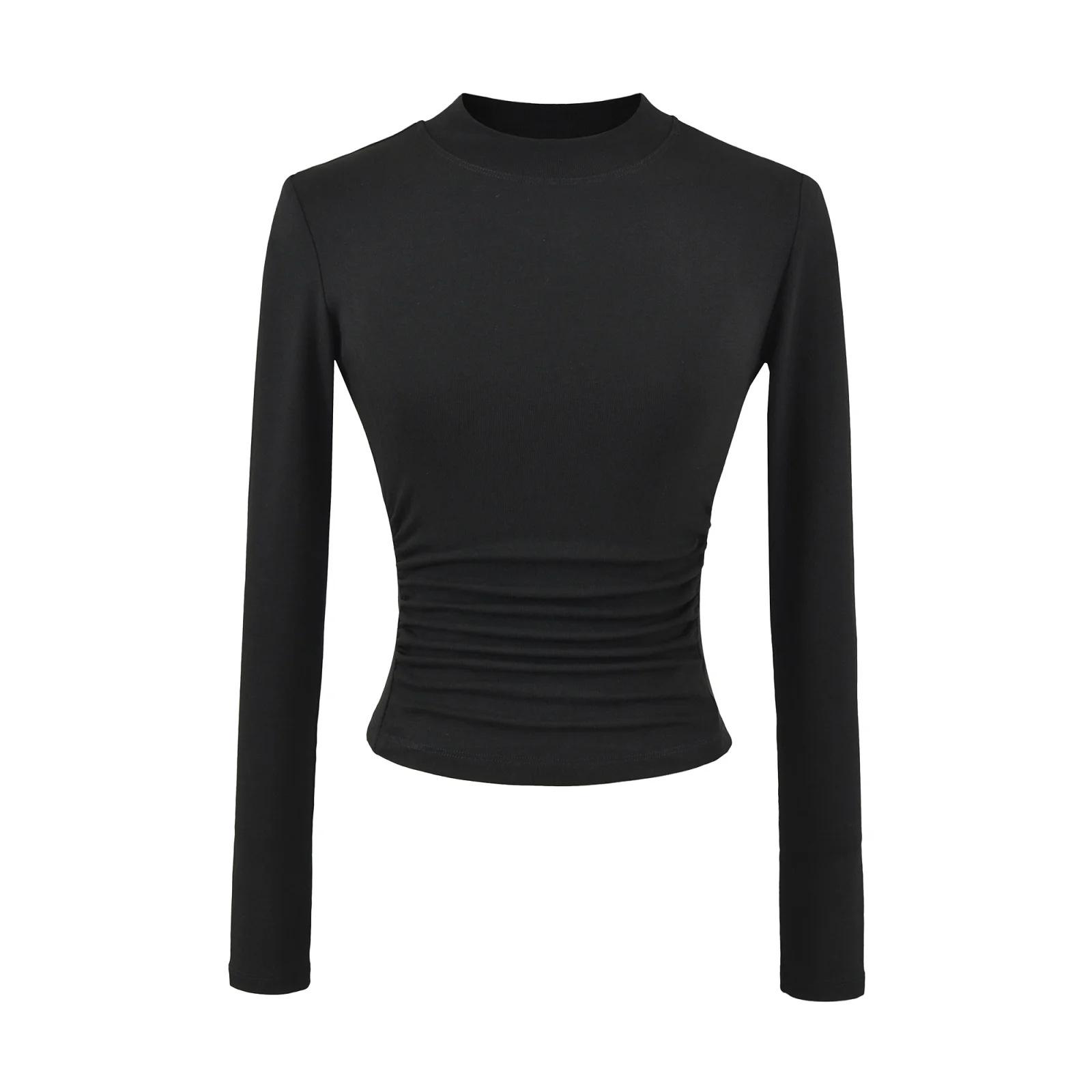 Women s Slim Fit High Neck Long Sleeve Bodycon T-Shirt with Side Ruching Medium