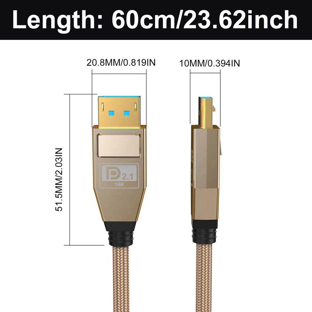 Poyiccot 16K DisplayPort 80Gbps Bandwidth DisplayPort DP80 Certified DP Male to Male Extension Cord with HDCP Compatibility for 60cm 2.1 Cable,