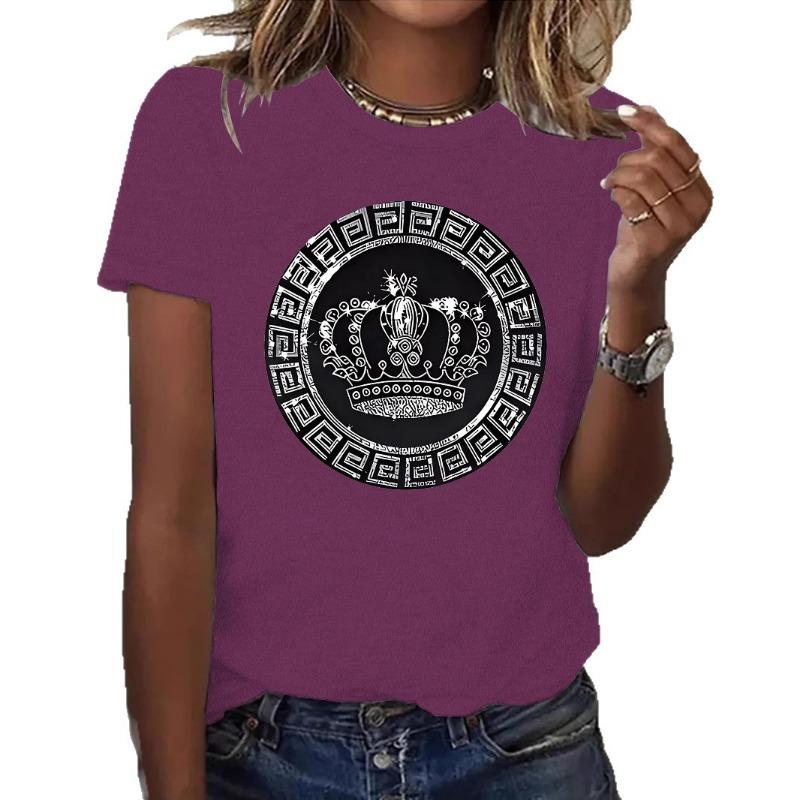 Women's Short-sleeved Loose and Fashionable T-shirt with Crown Print