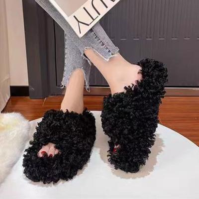 Damen Pelz Hausschuhe Lässig Neu Wildleder Ballerinas Schuhe 2025 Winter Kurzer Plüsch Gemütliche Flip Flops Offene Zehen Pantoletten Frau Zapatos