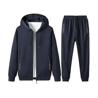 [wolass] Men's Sweatshirt, Parka, Trousers, Top and Bottom Set, Men's Zipper, Outerwear, Trousers, Plain, Loose, Breathable, Casual, Sportswear,