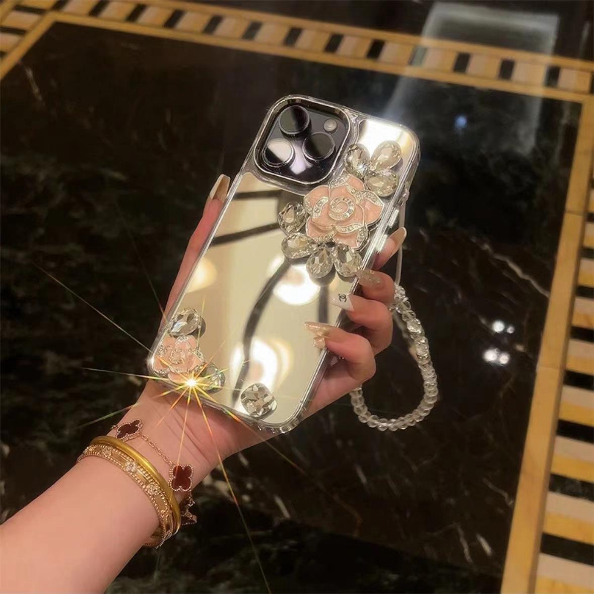 

Роскошный чехол для зеркала для макияжа со стразами Rose для iPhone 13/14/15 iPhone 15 Pro